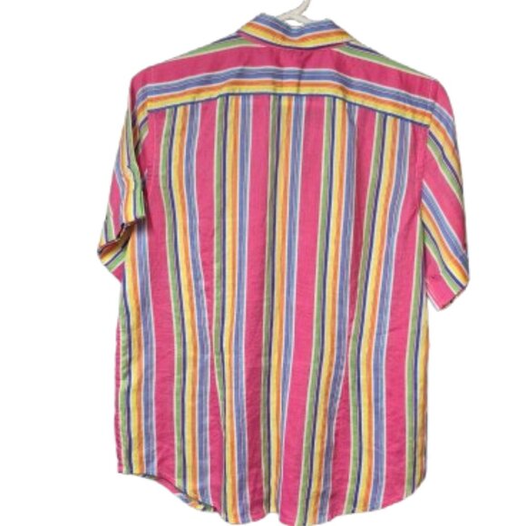 Ralph Lauren Linen Short Sleeve Top Blouse Striped Colourful Women's Size Medium - Picture 3 of 12